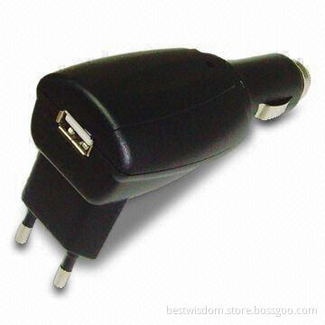 2-in-1 USB Mobile Phone Charger with 4.2 to 12V DC Output Voltage and 500mA Charging Rate